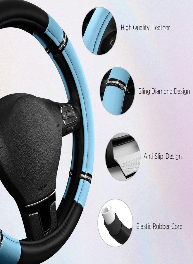 Road Comforts Road Comfort Leather Steering Wheel Cover - Premium Anti-Slip Car Steering Wheel Grip Cover - Universal Fit for 14.5”-15.5” Cars, Trucks & SUVs - Blue - Image 4