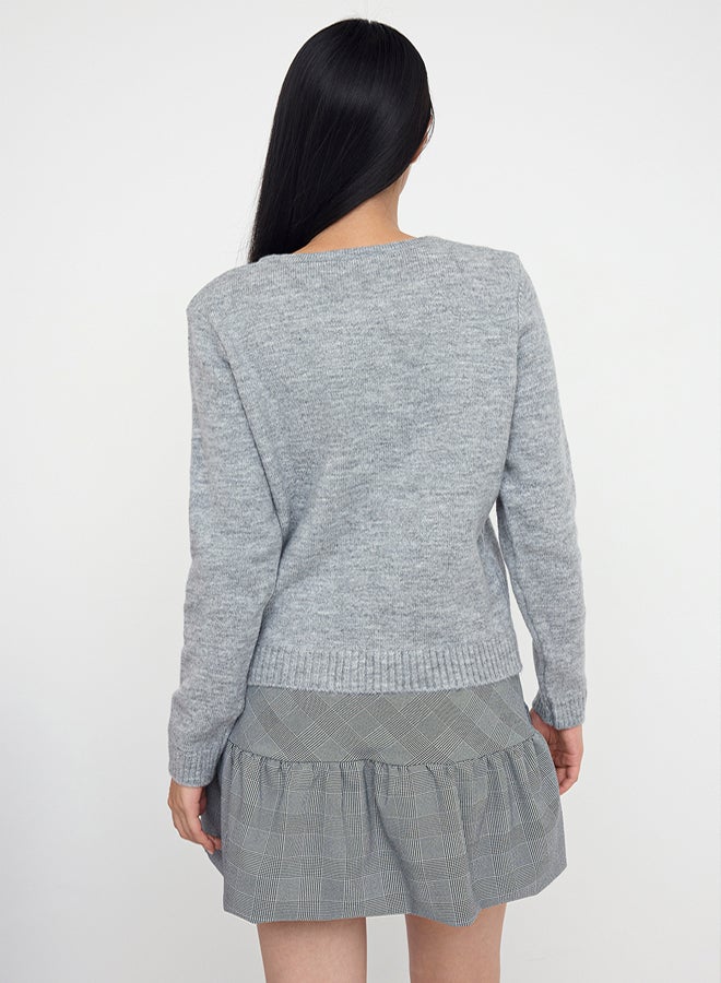 trendyol Teen Gray Heart Button Detail Ribbon Embroidery Soft Textured Knitwear Cardigan - Image 4