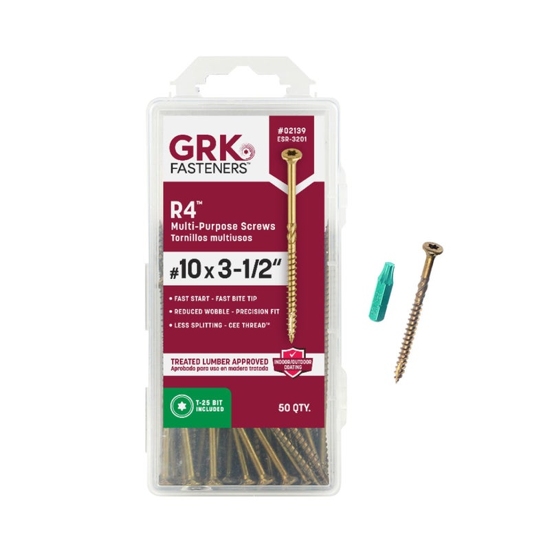 GRK 772691021397 02139#10 x 3-1/2" R4 Multi-Purpose Screws Count, 10", Gold, 50 - Image 1