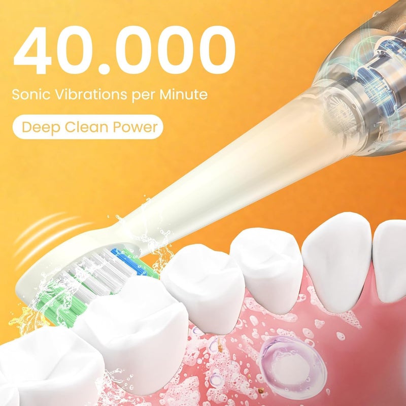 يونتشي فرشاة أسنان كهربائية C2 بقوة 40,000 نبضة في الدقيقة، فرشاة أسنان صوتية للبالغين، شحن عبر USB-C، عمر بطارية 55 يومًا، 5 أوضاع تنظيف، مؤقت لمدة دقيقتين، 8 رؤوس فرشاة، حقيبة سفر، تدرج أحمر - أصفر - Image 2