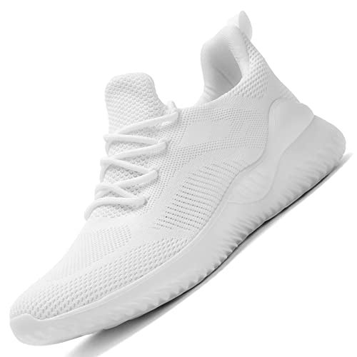 Kapsen Men's Non Slip Running Shoes Ultra Light Breathable Casual Walking Shoes Fashion Sneakers Mesh Workout Sports Shoes White - Image 3