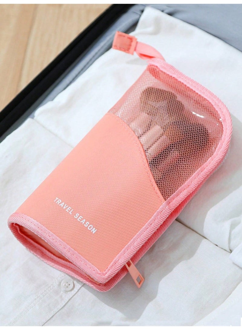 حقيبة تنظيم فراشي المكياج – حافظة واقفة بسحاب وردي - Image 5