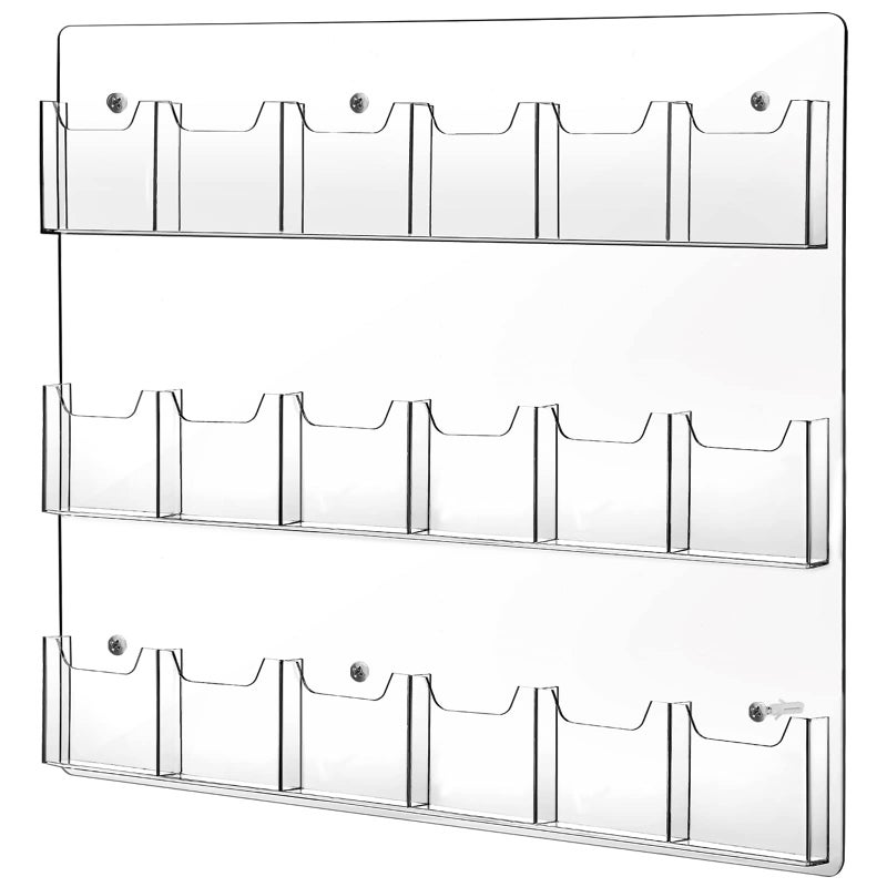 Eersida Eersida 18 Pockets Acrylic Brochure Pamphlet Holder Brochure Display Stand Business Tri Fold Multi Slot Holder Rack Wall Mount Clear Pocket Space Saver for Flyer Literature Menu Advertise 