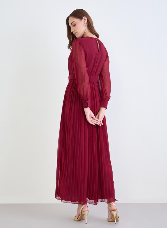 ستايلي فستان طويل بكسرات وياقة بشق - Image 5