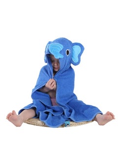 Baby Hooded Towel Washcloth Soft Cotton Elephant Bathrobe Towel for Kids Blue