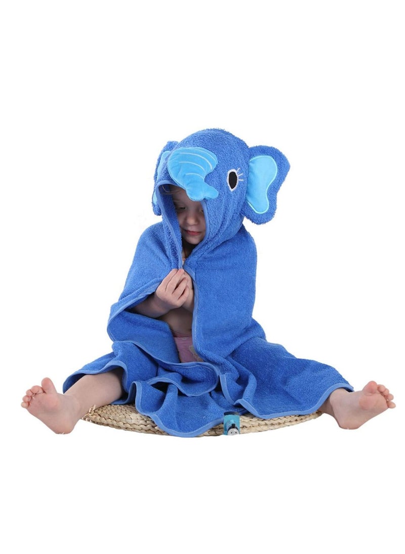 Gonice - Baby Hooded Towel Washcloth Soft Cotton Elephant Bathrobe Towel for Kids Blue - Image 1