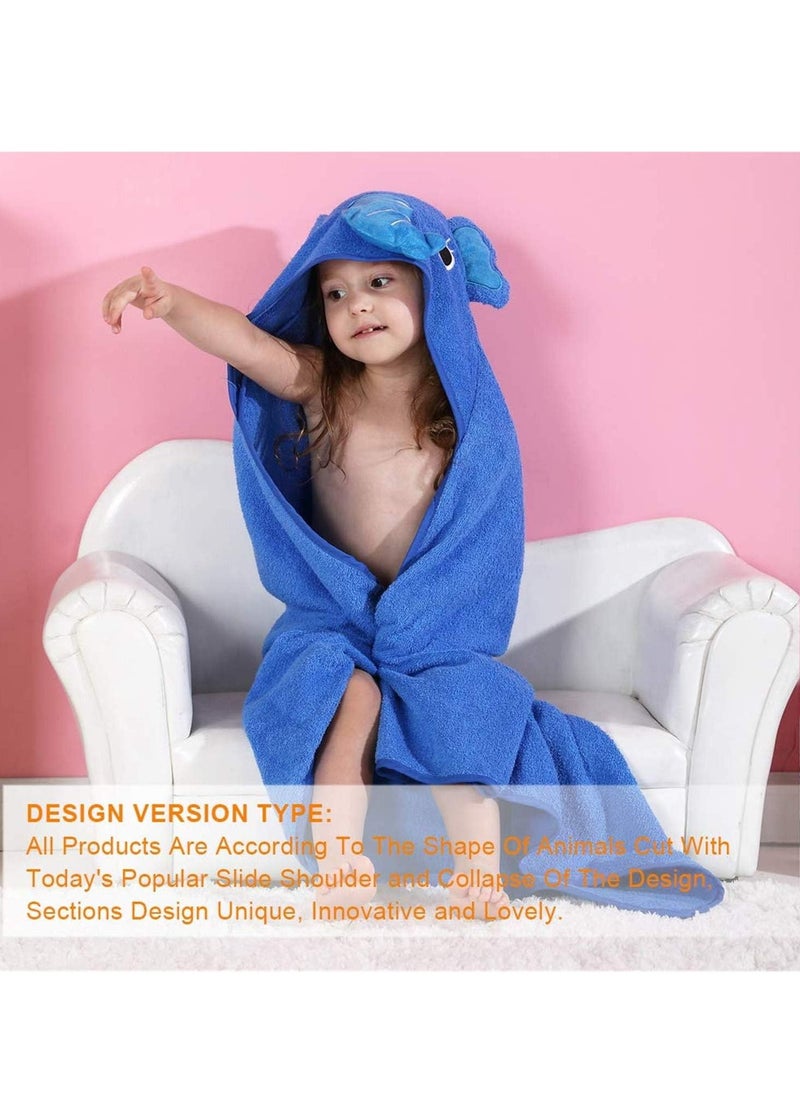 Gonice - Baby Hooded Towel Washcloth Soft Cotton Elephant Bathrobe Towel for Kids Blue - Image 1