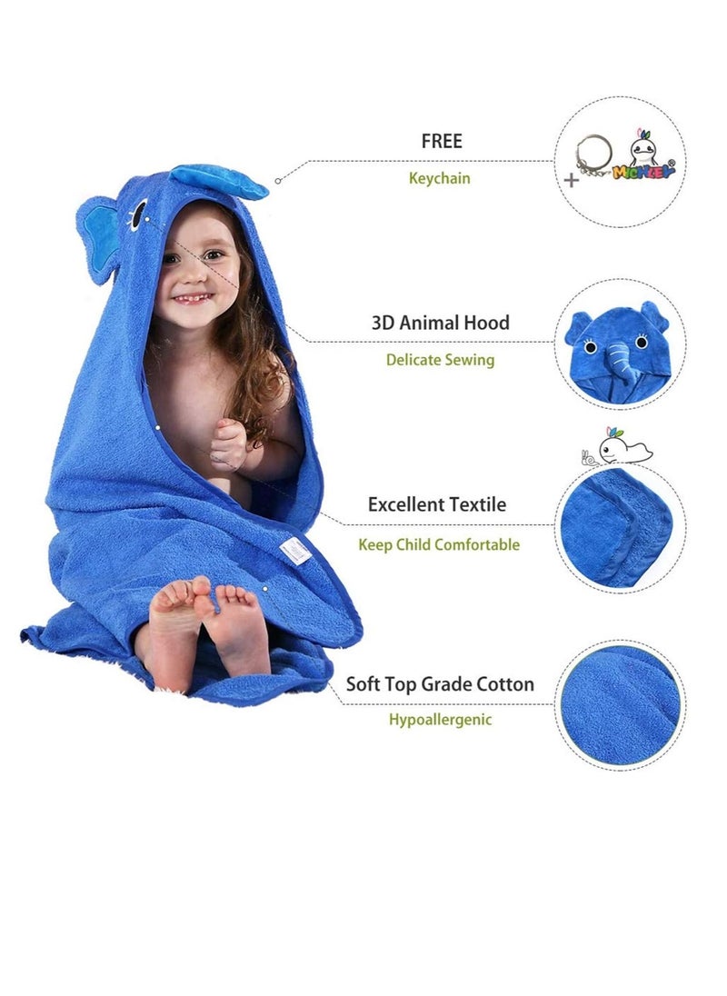 Gonice - Baby Hooded Towel Washcloth Soft Cotton Elephant Bathrobe Towel for Kids Blue - Image 1