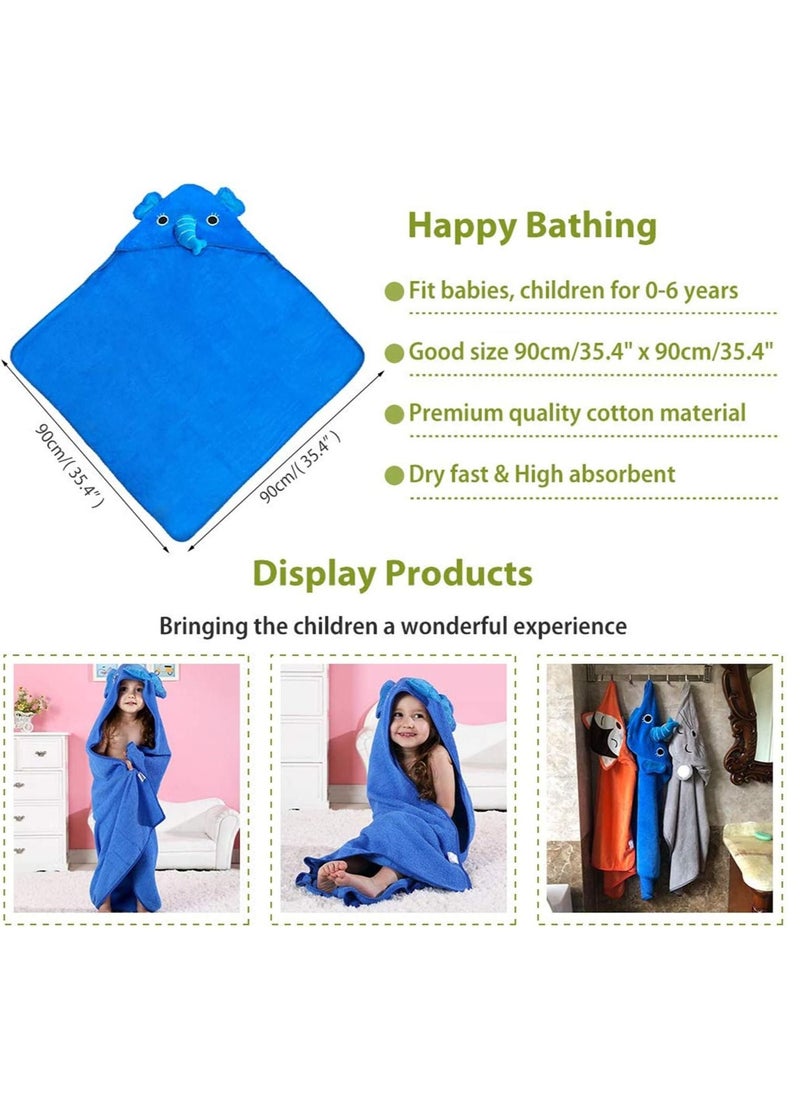 Gonice - Baby Hooded Towel Washcloth Soft Cotton Elephant Bathrobe Towel for Kids Blue - Image 1