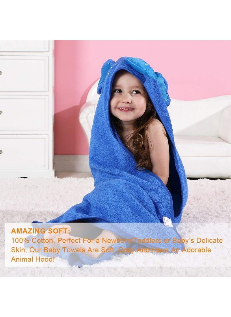 Gonice - Baby Hooded Towel Washcloth Soft Cotton Elephant Bathrobe Towel for Kids Blue - Image 1