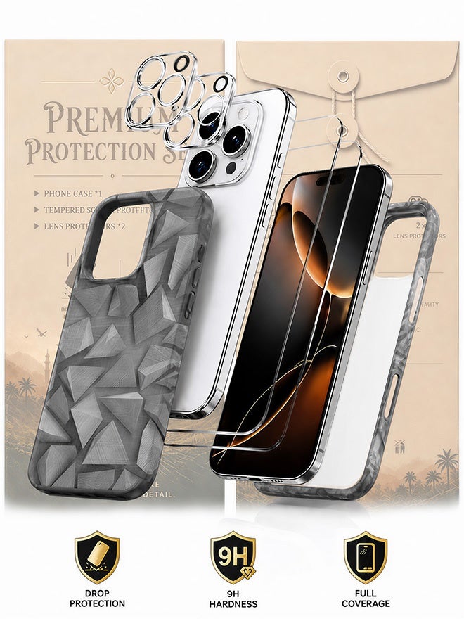 مافي مجموعة حماية 5 في 1 لهاتف iPhone 16 Pro - غطاء صلب كامل التغطية بفتحة كاميرا كبيرة مع واقيين للشاشة فائق الدقة وواقيين شفافين لعدسة الكاميرا - غطاء هاتف فريد مطبوع مضاد للخدش وبصمات الأصابع مع أزرار مستقلة - Image 2