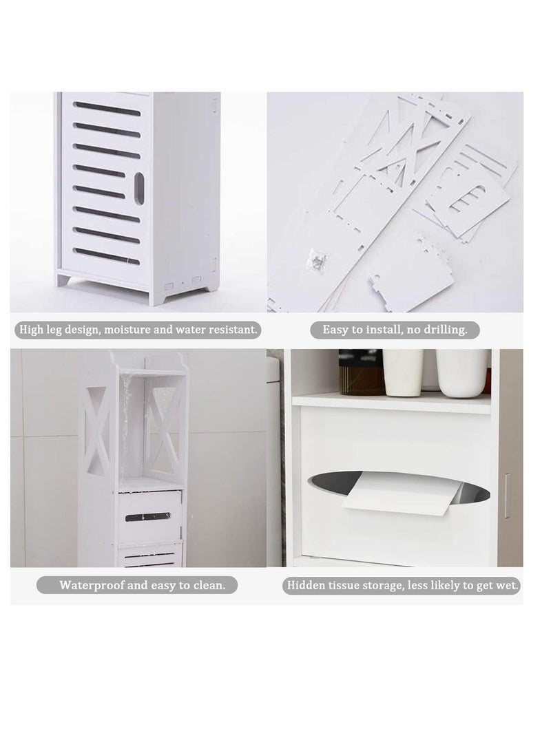 FFD Bathroom Floor Free Standing slim bathroom cabinet with A Paper Towel  and Cupboard Storage Organizer - Image 4