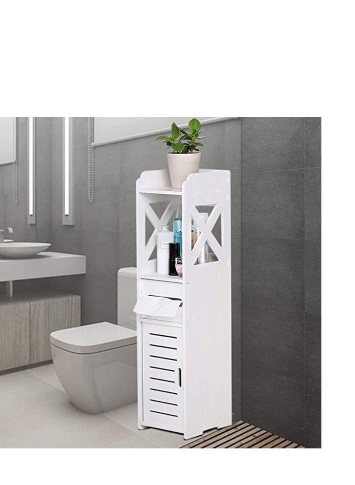 FFD Bathroom Floor Free Standing slim bathroom cabinet with A Paper Towel  and Cupboard Storage Organizer - Image 1