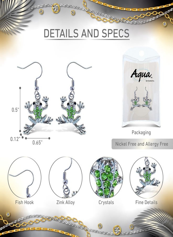 بازلد أقراط متدلية على شكل ضفدع من Aqua79 باللونين الفضي والأخضر - أقراط متدلية مرصعة بأحجار الراين بتصميم بوهيمي للنساء والمراهقات، أقراط من سبائك الزنك على شكل خطاف سمكة، أقراط على شكل ضفدع - 1.5 بوصة - Image 2