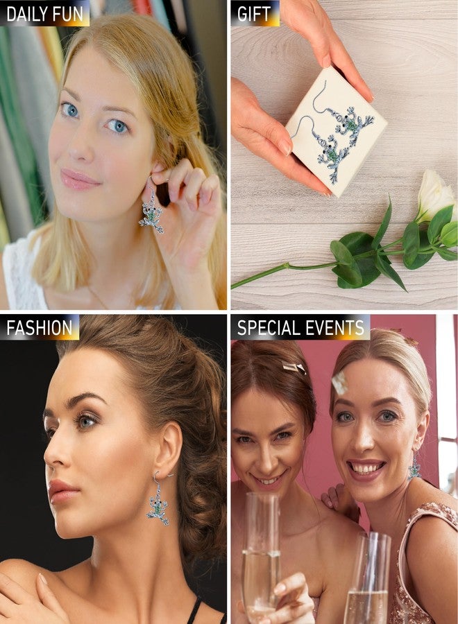 بازلد أقراط متدلية على شكل ضفدع من Aqua79 باللونين الفضي والأخضر - أقراط متدلية مرصعة بأحجار الراين بتصميم بوهيمي للنساء والمراهقات، أقراط من سبائك الزنك على شكل خطاف سمكة، أقراط على شكل ضفدع - 1.5 بوصة - Image 3