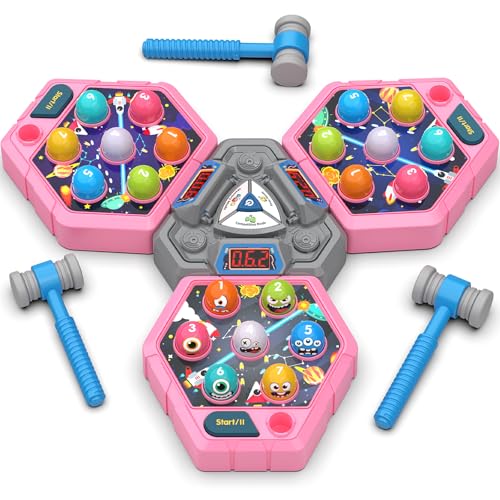 TooLion 3Player Whack Game Mole for Kids 312 Boys Girls 3 Independent Game Boards3 Modes with Sound LightSafe Educational Pounding ToyChristmas Birthday Gift for MultiKid FamiliesPink - Image 1