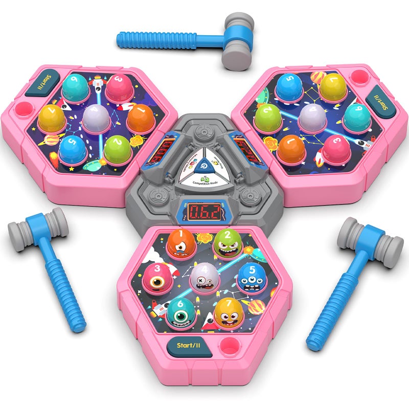 TooLion 3Player Whack Game Mole for Kids 312 Boys Girls 3 Independent Game Boards3 Modes with Sound LightSafe Educational Pounding ToyChristmas Birthday Gift for MultiKid FamiliesPink - Image 3