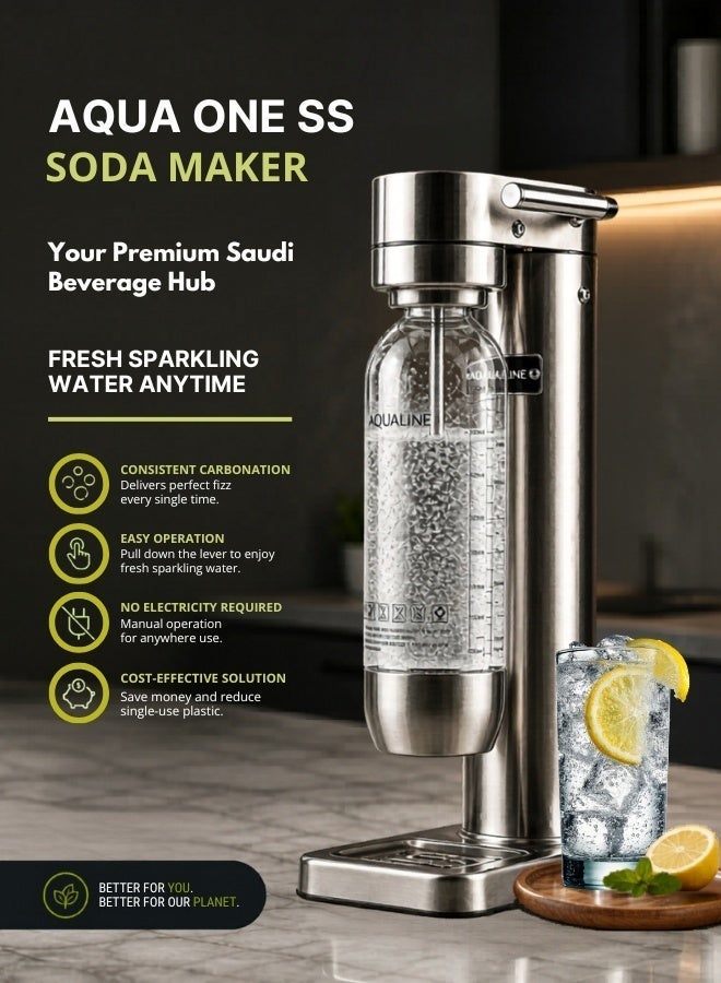 AQUALINE AQUA ONE SS  Soda Maker | Sparkling Water Maker | Premium Kit | 2× CO₂ Cylinders | Stainless Steel - Image 2
