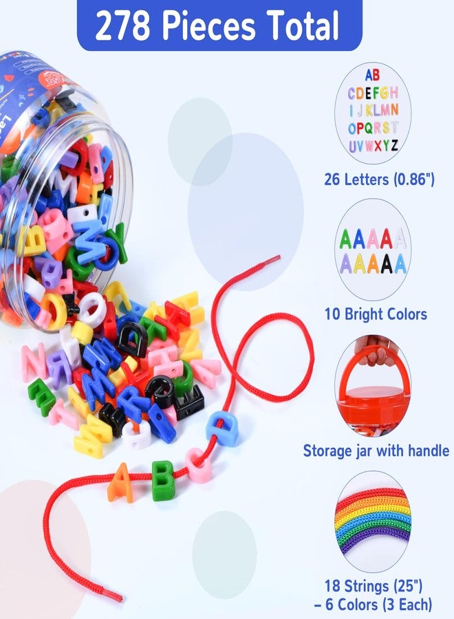 ZYFLSQ 278 Pcs Lacing Letters Beads, 10 Color Alphabet Letter Beads Learning Toys with 18 Laces, Uppercase ABC Bead Letters Toys for Kids Ages 3+, Home Manipulatives for Preschoolers, Back to School Supplies - Image 2