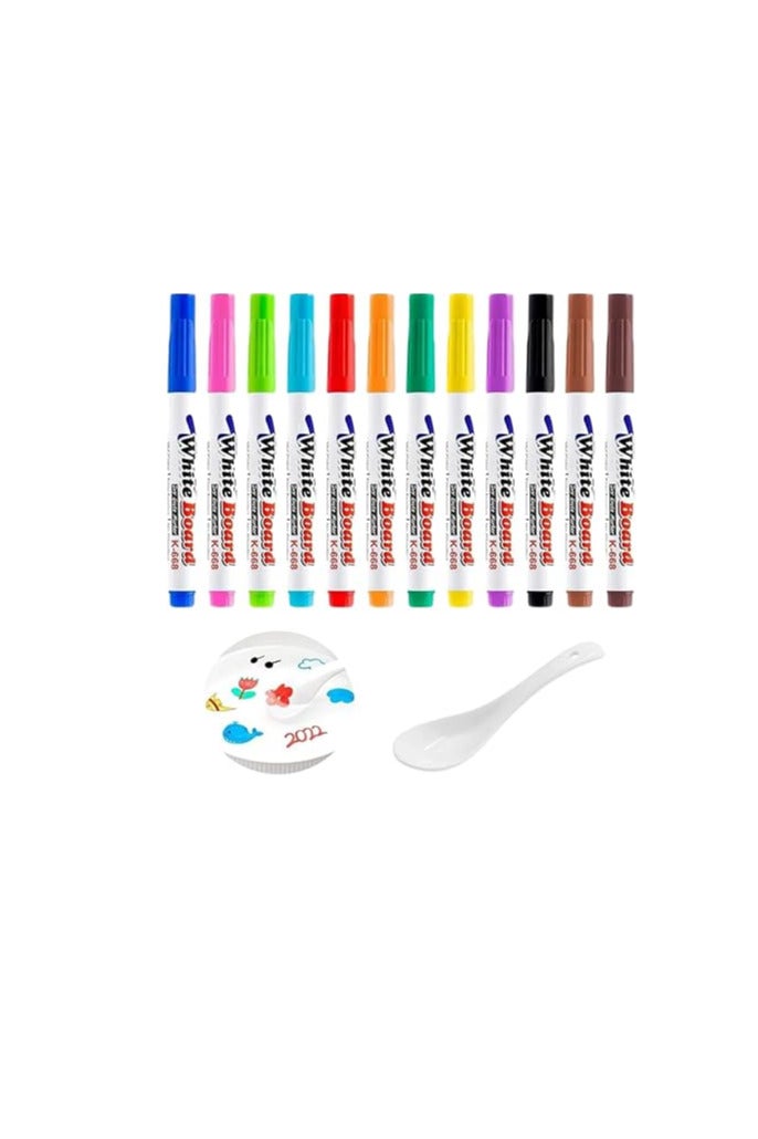 Magic watercolour pens for creating drawings that float on water, erasable marker pens for whiteboards, toys for girls and boys, 12 pieces, multicoloured  - Image 1
