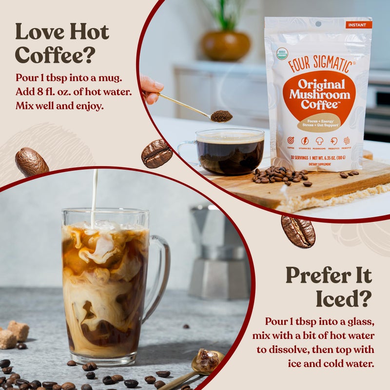 Four Sigmatic Original Mushroom Coffee | High Dose Lion's Mane, Chaga, Turkey Tail, Cordyceps and Reishi | Energy, Focus & Immune Support | 30 Servings - Image 2