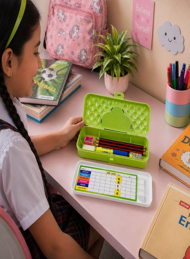 PLAST BOY Beauty Pencil Box for Kids | Cute Bow Design Pencil Case | Large Storage School Pencil Box | Durable Plastic Stationery Organizer (Green) - Image 3