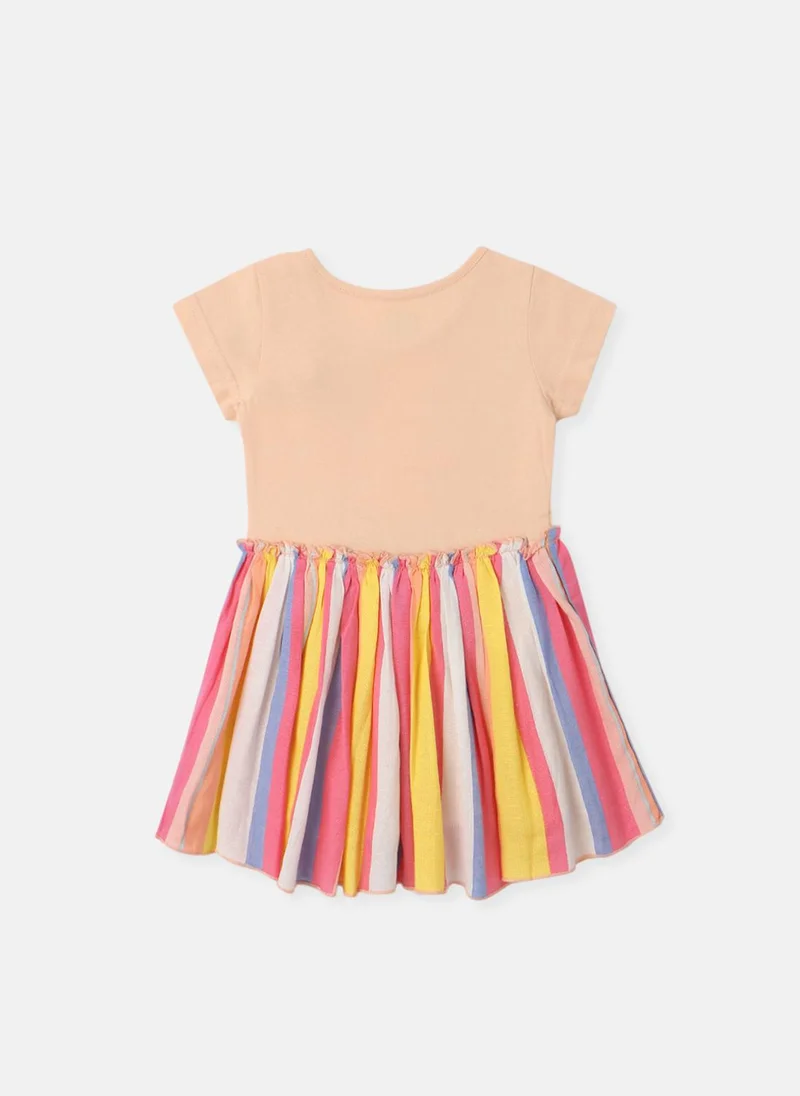 Nautinati Nautinati Girls’ Cotton Striped Mesh Dress with Knitted Upper Bodice