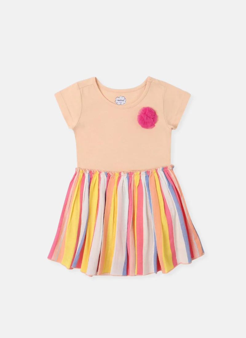 Nautinati Nautinati Girls’ Cotton Striped Mesh Dress with Knitted Upper Bodice