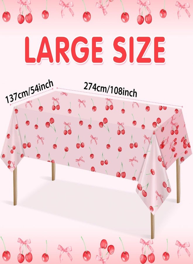 Homanu 3 Pack Cherry Birthday Decorations Tablecloths, Large Size 54 X 108 Inch Rectangle Cherry Table Cloth Plastic Table Cover for Birthday Party Decorations - Image 3