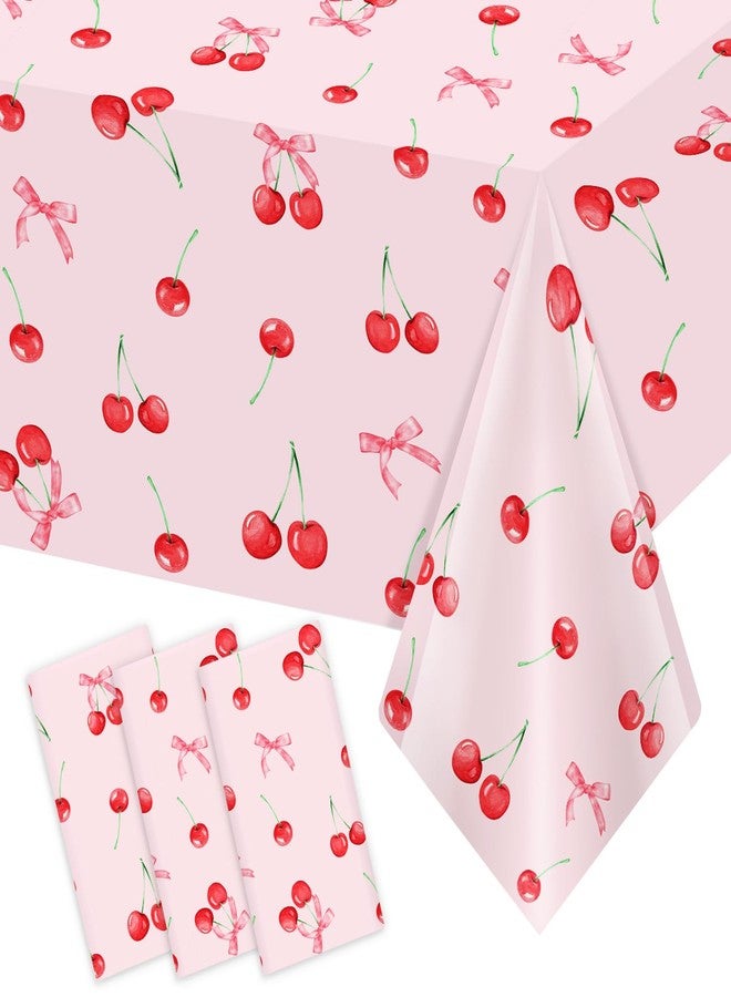 Homanu 3 Pack Cherry Birthday Decorations Tablecloths, Large Size 54 X 108 Inch Rectangle Cherry Table Cloth Plastic Table Cover for Birthday Party Decorations - Image 1