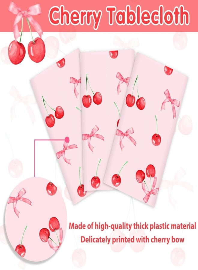 Homanu 3 Pack Cherry Birthday Decorations Tablecloths, Large Size 54 X 108 Inch Rectangle Cherry Table Cloth Plastic Table Cover for Birthday Party Decorations - Image 5