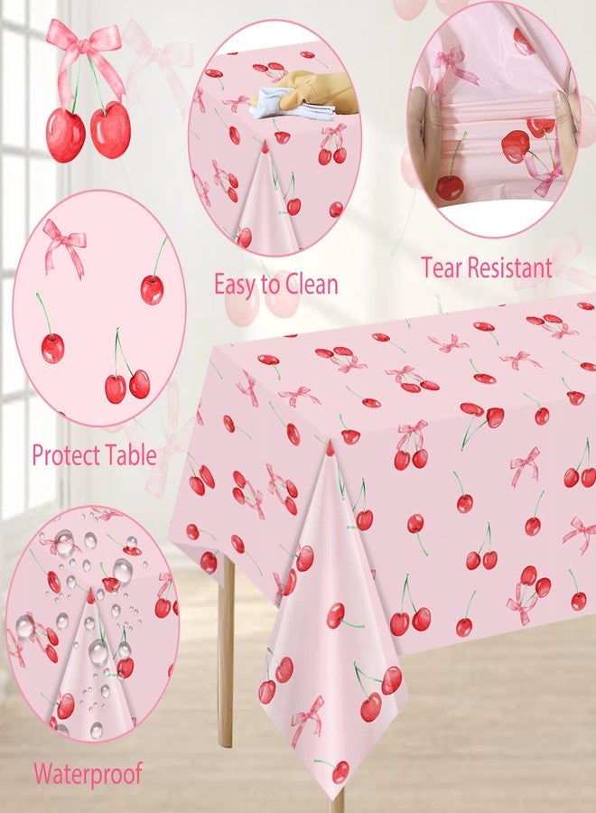 Homanu 3 Pack Cherry Birthday Decorations Tablecloths, Large Size 54 X 108 Inch Rectangle Cherry Table Cloth Plastic Table Cover for Birthday Party Decorations - Image 4