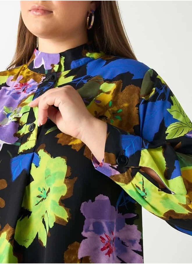 Ulla Popken Plus Size Ulla Popken Floral Print High Low Top
