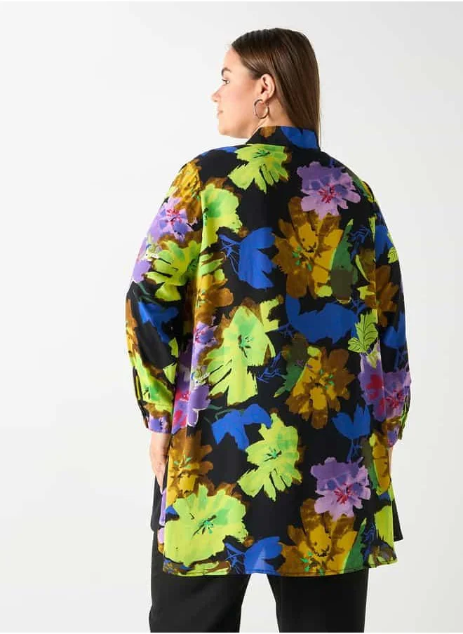 Ulla Popken Plus Size Ulla Popken Floral Print High Low Top