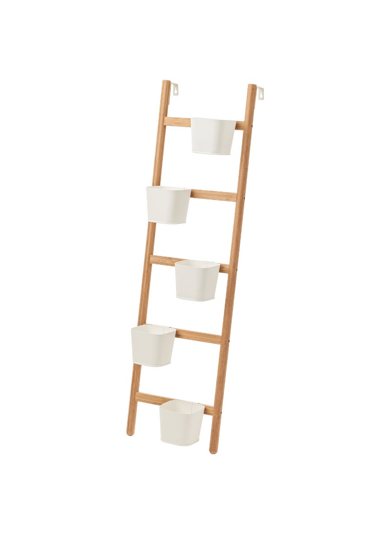 FEJKA Plant Stand With 5 Plant Pots Bamboo White 125 Cm 
