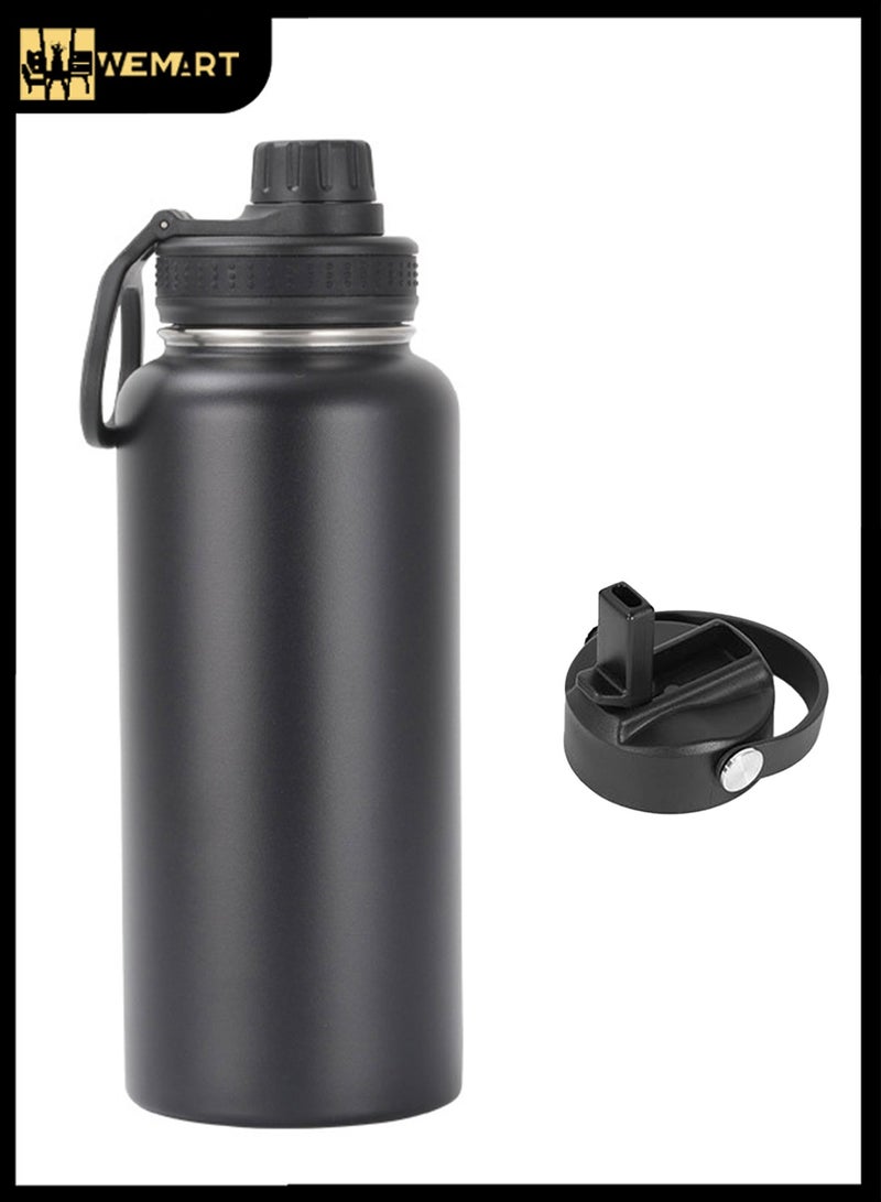 WEMART Sports water bottle, water bottle Stainless Steel,32 Oz,Outdoor Travel Portable Leak-Proof Drinkware Does Not Contain Bpa,304 Stainless Steel, With 3 Lids Hot And Cold Drinks,Black - Image 1