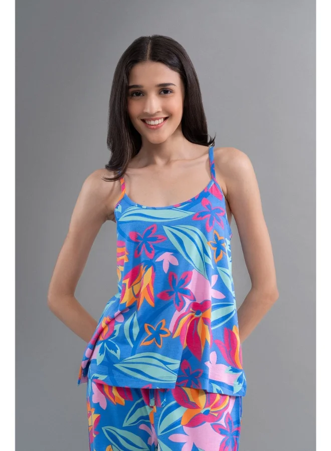 نسيسيرا Hawaii Flower Modal Blue Tank Top