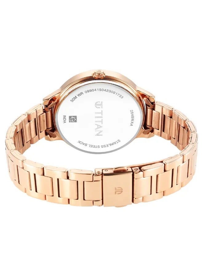 TITAN ساعة يد نسائية تناظرية بشكل دائري من الفولاذ المقاوم للصدأ - 2648WM04 - 43.5 مم - Image 5