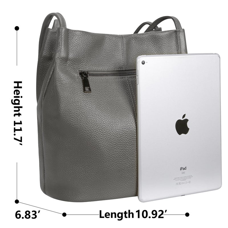 Iswee Handbags for Women Bucket Bag Purses Tote Bag Leather Satchel Hobo Bag Women's Shoulder Handbags Trendy(Grey-Lichee) - Image 3