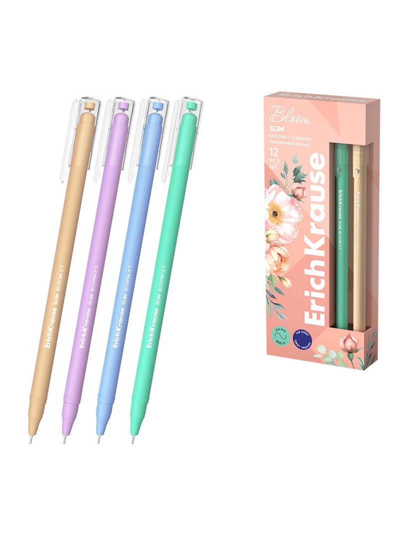 ErichKrause 12-Piece Bloom Slim Ballpoint Pen 0.7mm Tip Blue Ink - Image 3