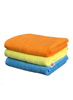 JOPASU Microfiber Cloth 250 GSM (Set of 3, Blue, Orange, Yellow) (40x40 cms) Multipurpose Cleaning Cloths for Cars, Bikes, Kitchen & Home Appliances