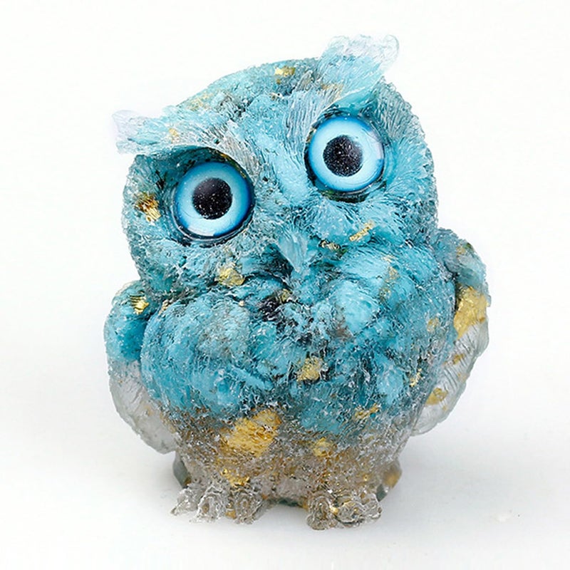 OwMell Owl Statue Tumbled Stone Gemstone Owl Figurine Home Decor Shelf Decor 2.5" - Turquoise - Image 1