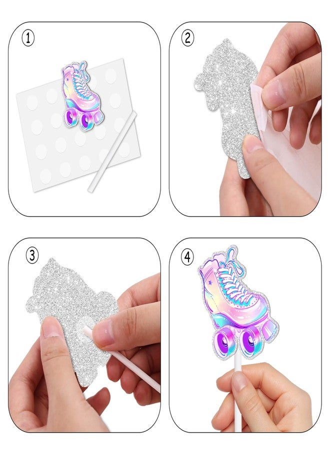 LETLIMIT 18pcs Glitter Roller Skates Dessert Cupcake Topper Children Boy Girl Happy Birthday Party Decorations 80s 90s Retro Hip Hop Roller Skating Theme Decor Supplies - Image 4