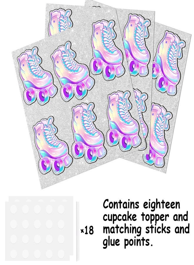 LETLIMIT 18pcs Glitter Roller Skates Dessert Cupcake Topper Children Boy Girl Happy Birthday Party Decorations 80s 90s Retro Hip Hop Roller Skating Theme Decor Supplies - Image 3