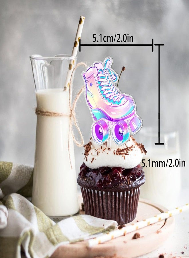 LETLIMIT 18pcs Glitter Roller Skates Dessert Cupcake Topper Children Boy Girl Happy Birthday Party Decorations 80s 90s Retro Hip Hop Roller Skating Theme Decor Supplies - Image 2