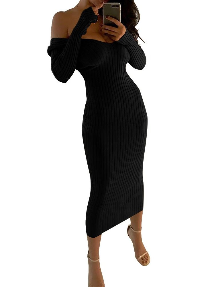 Loquat Women's Off Shoulder Large V-Neck Long Sleeve Dress 