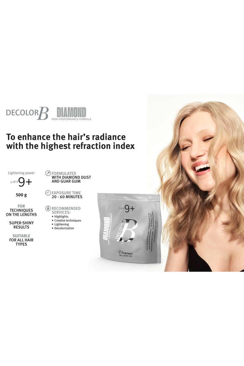 framesi ديكولور ب تركيبة عالية الأداء - رفع الماس 9+ | مسحوق مزيل اللون للشعر 500 جرام - Image 2