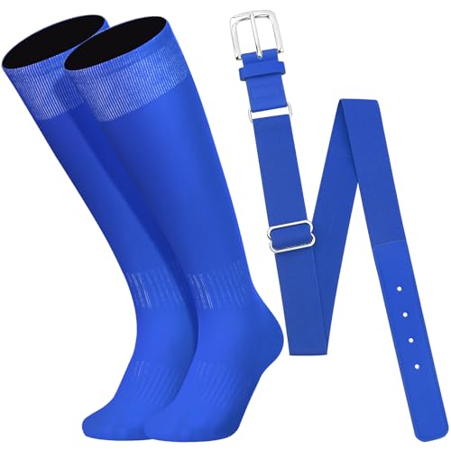 Ninsone Baseball Socks and Belt Combo Set for Youth Boys Girls Adult, Softball Tball Belt Socks with Elastic Belts - Image 1
