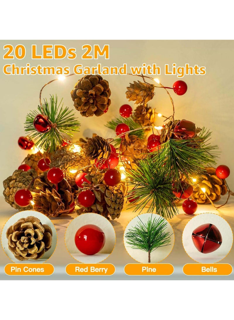 AUTOYSUR سلسلة أضواء عيد الميلاد على شكل مخاريط الصنوبر بطول 2م، 20 ليد، أبيض دافئ - تعمل بالبطارية (تتطلب 3×AA) ، سلسلة عيد الميلاد المضيئة لشجرة الميلاد، المدفأة وزينة السلم - Image 3