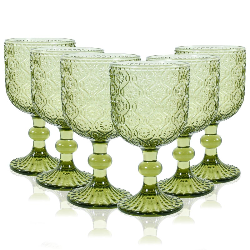 CHLJAR Green Vintage Wine Glasses set of 6 Goblets Glassware 14 oz Green Wine Glasses Vintage Colored Glass Goblet for Wedding Party Red Wine Glass Bars Restaurants Dishwasher Safe
